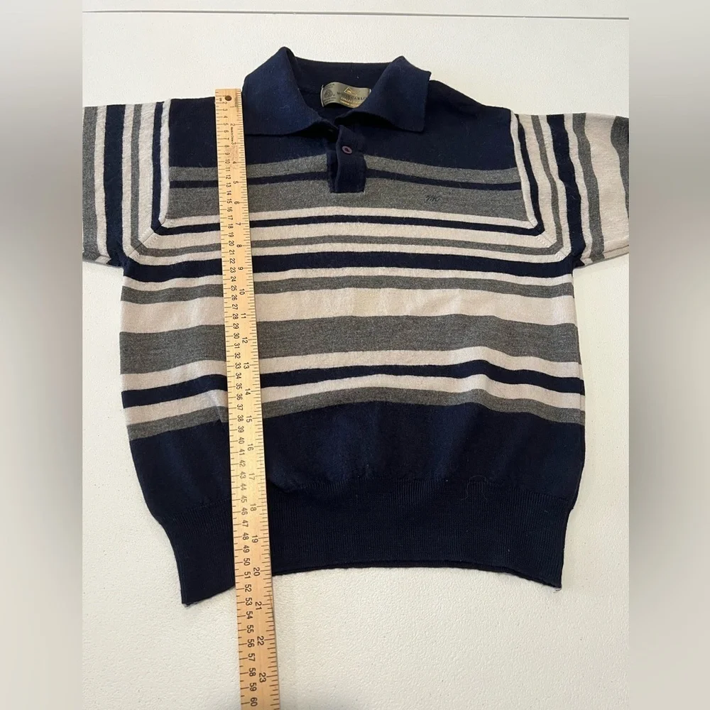 Monte Carlo striped sweater 1/4 button 100 % MAGNA WOOL collar Sz 40 12/14Years
